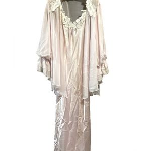 Vintage elegant satin nightgown with intricate lace and bows. Over coat included